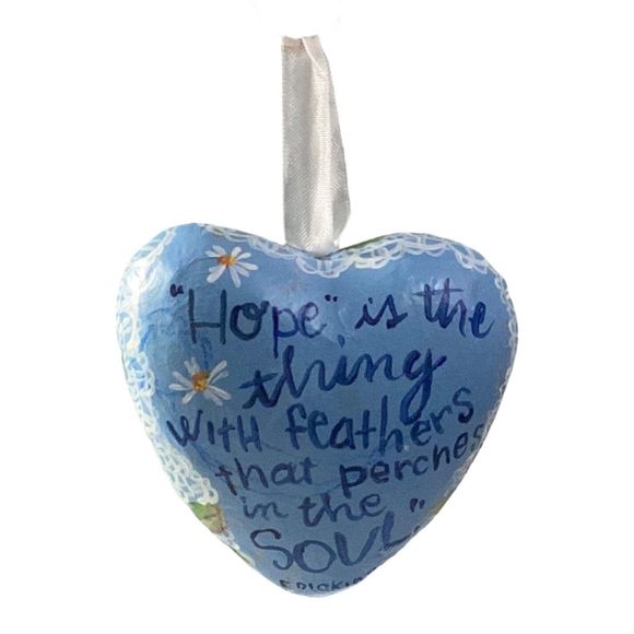 Blue Bird Hobbiest Paper Mache Puffed Heart Hand Painted Ornament - Picture 2 of 2